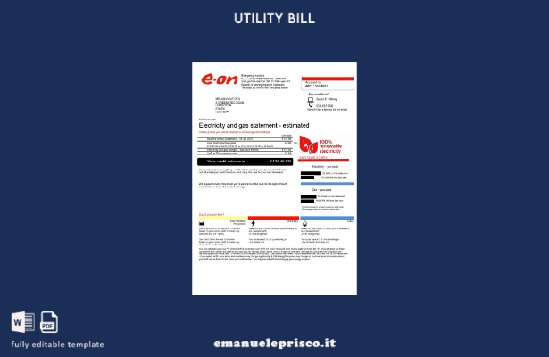 modello di versione della bolletta delle utenze E.ON del Regno Unito in stile  2